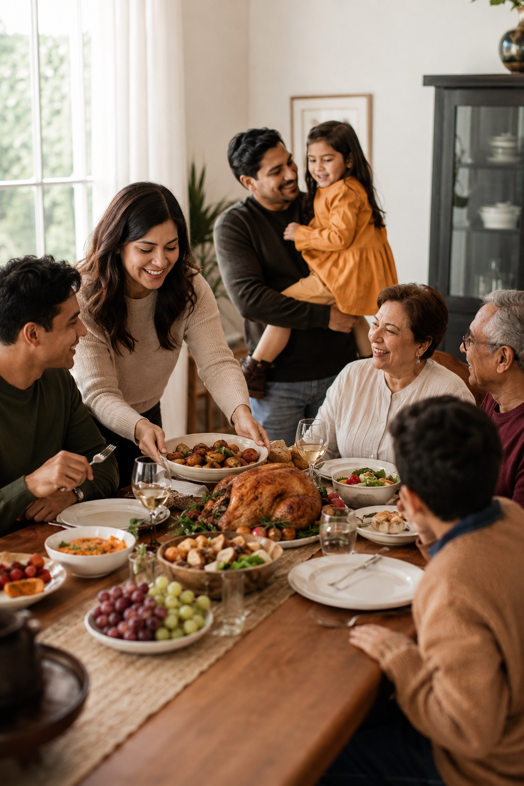 Family gathering food